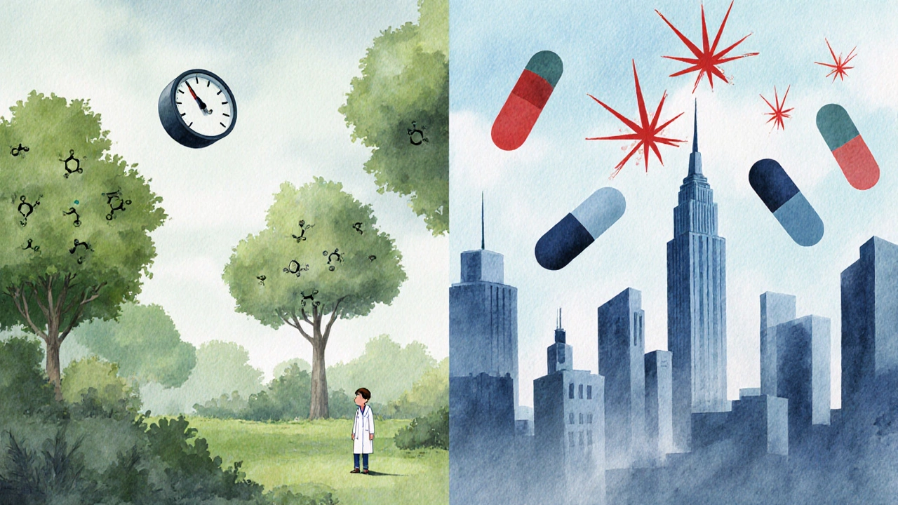 A split scene showing green coffee lowering blood pressure and stimulants raising it.