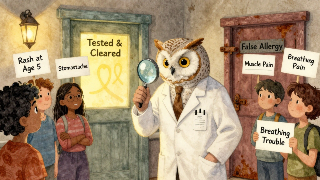 Owl doctor reviewing patient symptoms, glowing door to tested safety behind them