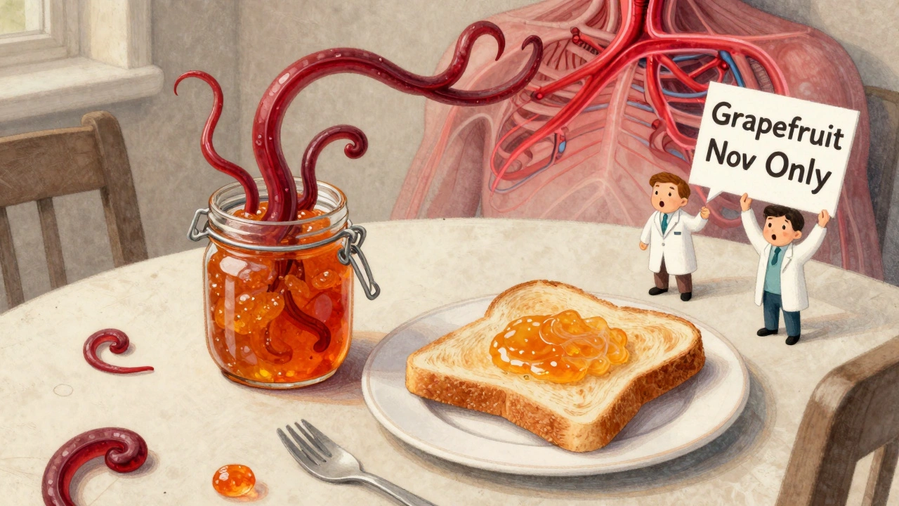 Seville orange marmalade sends dark tendrils into a patient&#039;s bloodstream at breakfast.