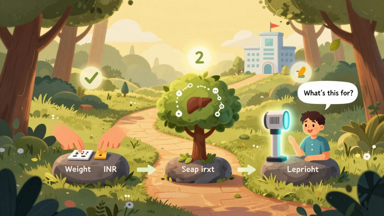 Three-step verification process as a peaceful forest path with medical symbols and patient dialogue.