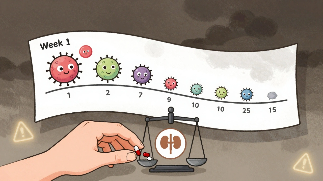 Two timelines showing immune system changes over time, with echinacea tipping a scale over a transplant icon.