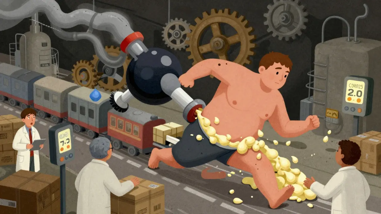 A human body as a factory where alcohol stops fat burning, causing fat to accumulate around the belly.