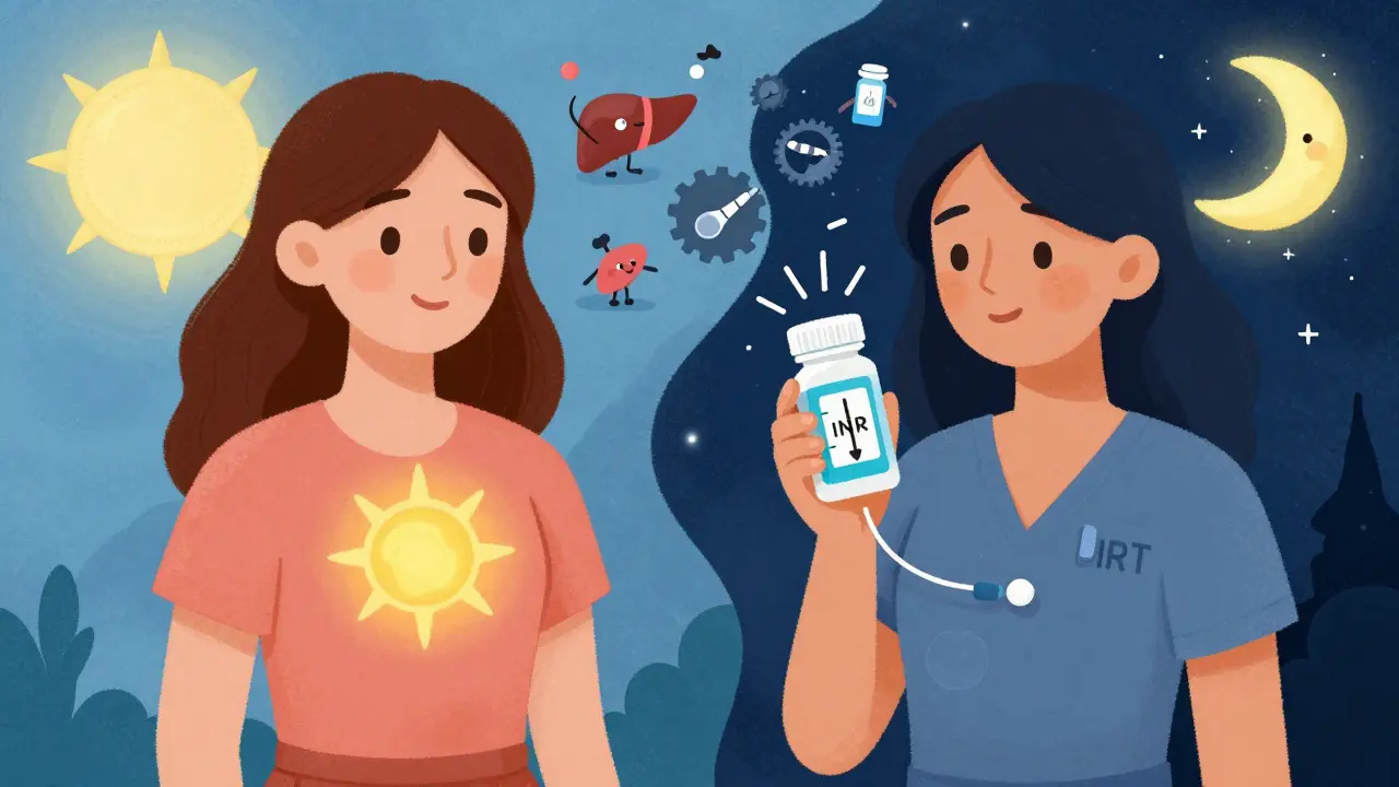 Two women with different estrogen therapies showing opposite effects on INR levels.