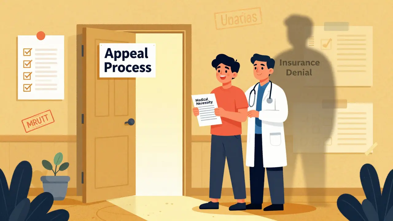 Illustration of patient successfully appealing insurance coverage for medication