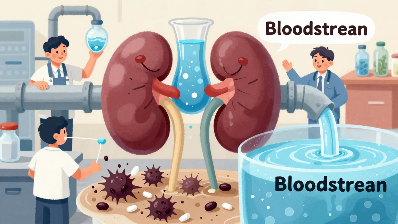 Metaphorical illustration of NSAIDs blocking kidney function