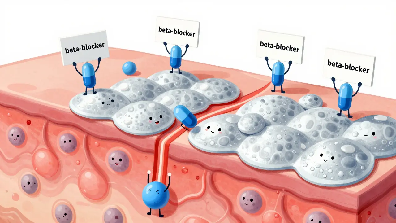 Cartoon cells multiplying rapidly due to medication interaction in skin layers