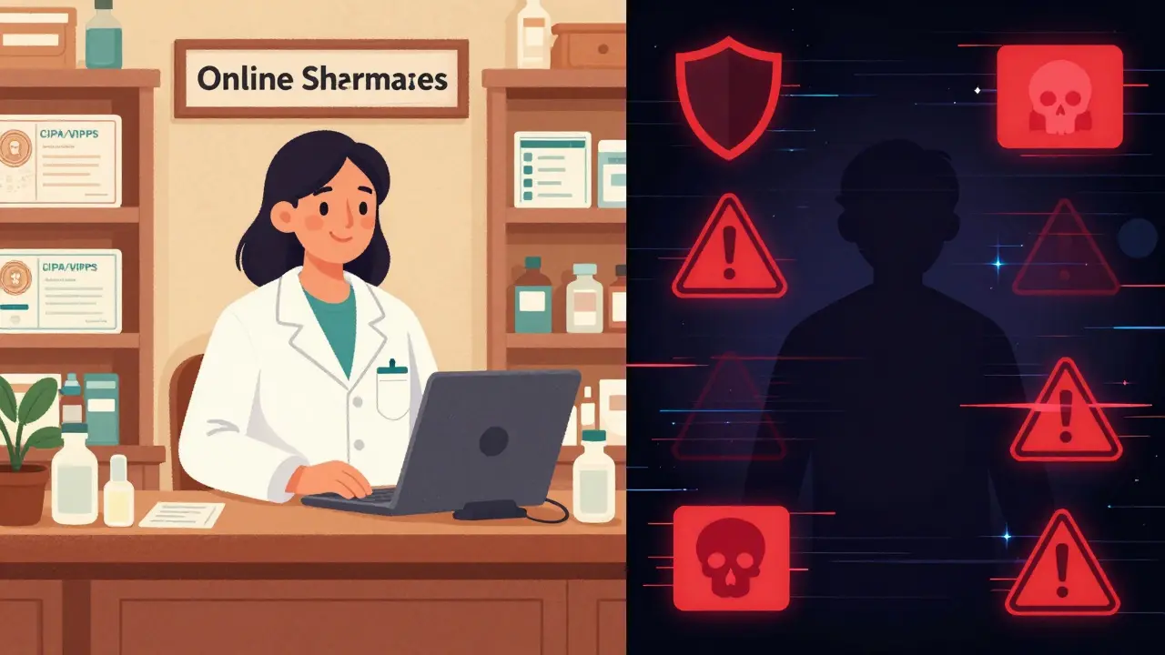 Comparison of a trusted pharmacy versus a dangerous scam website