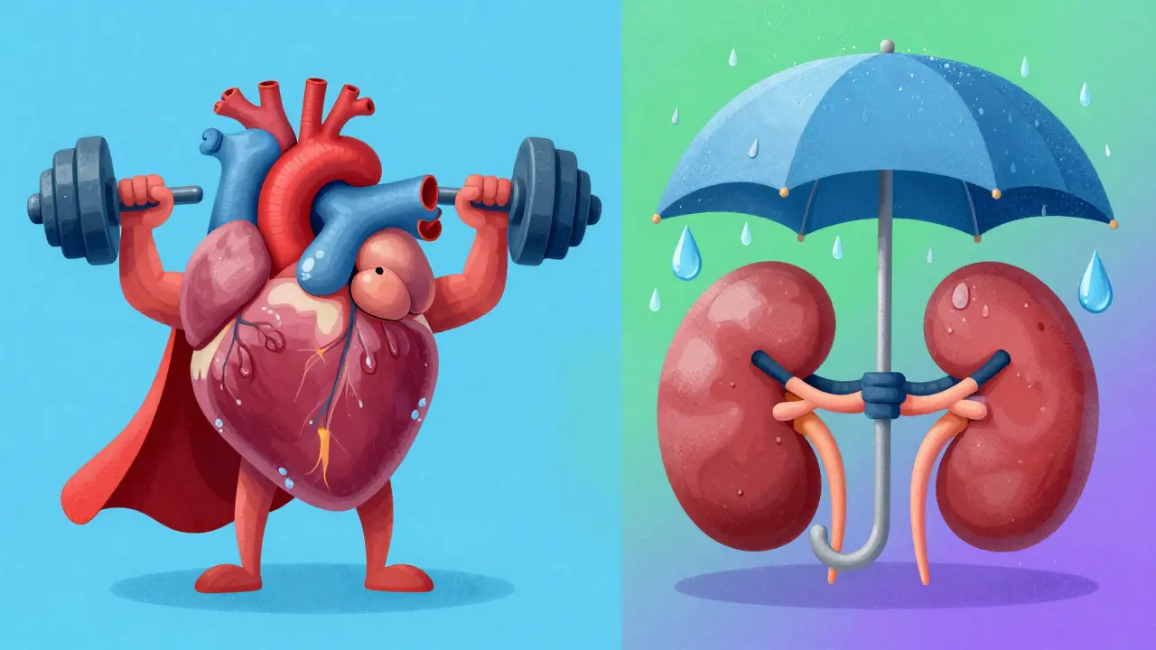 Illustrated heart and kidney characters showing health protection