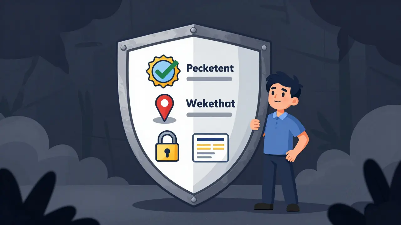 Shield protecting against fake sites with safety verification symbols