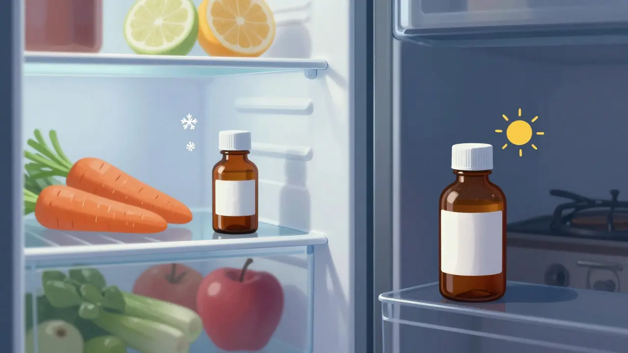 Medicine stored correctly in fridge and cupboard
