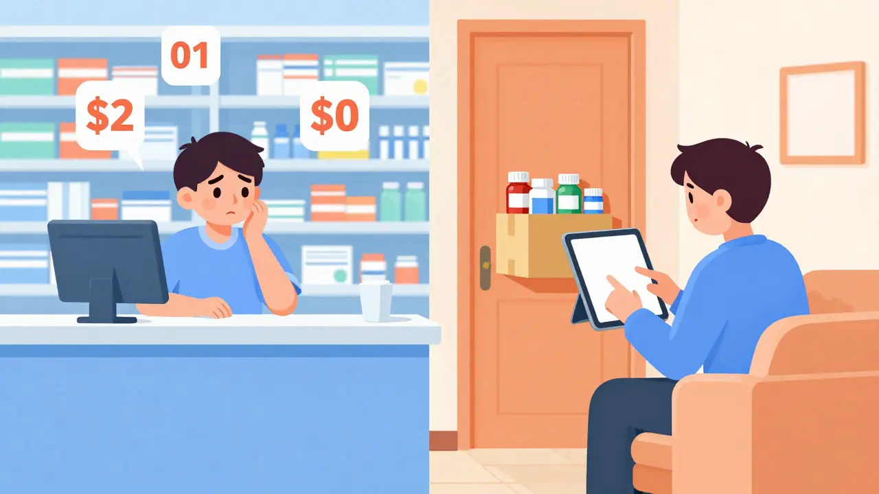 Comparison of buying medicine at a pharmacy versus receiving an online delivery box